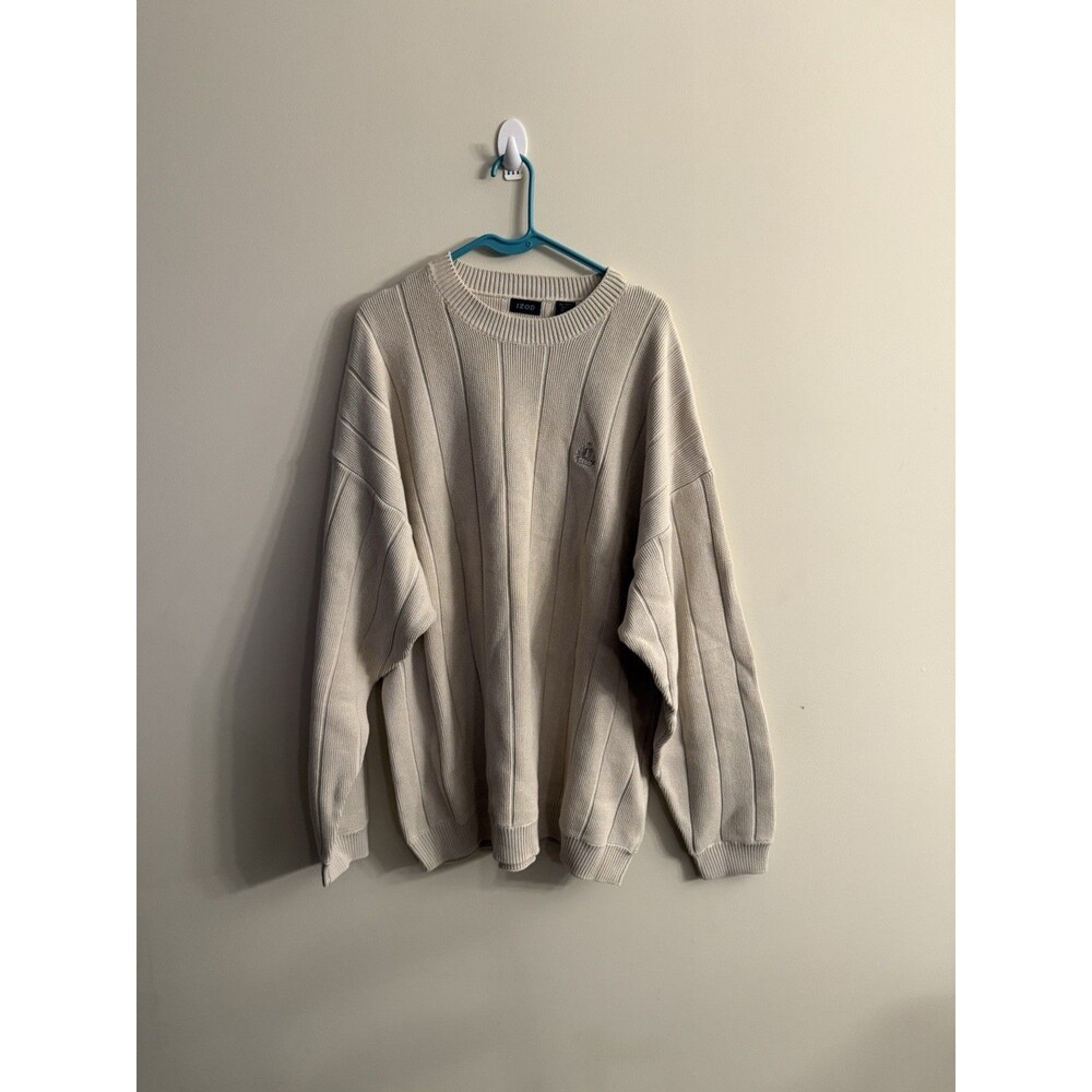 Vintage Men's Beige‎ Izod Pullover Crew Neck Sweater XL